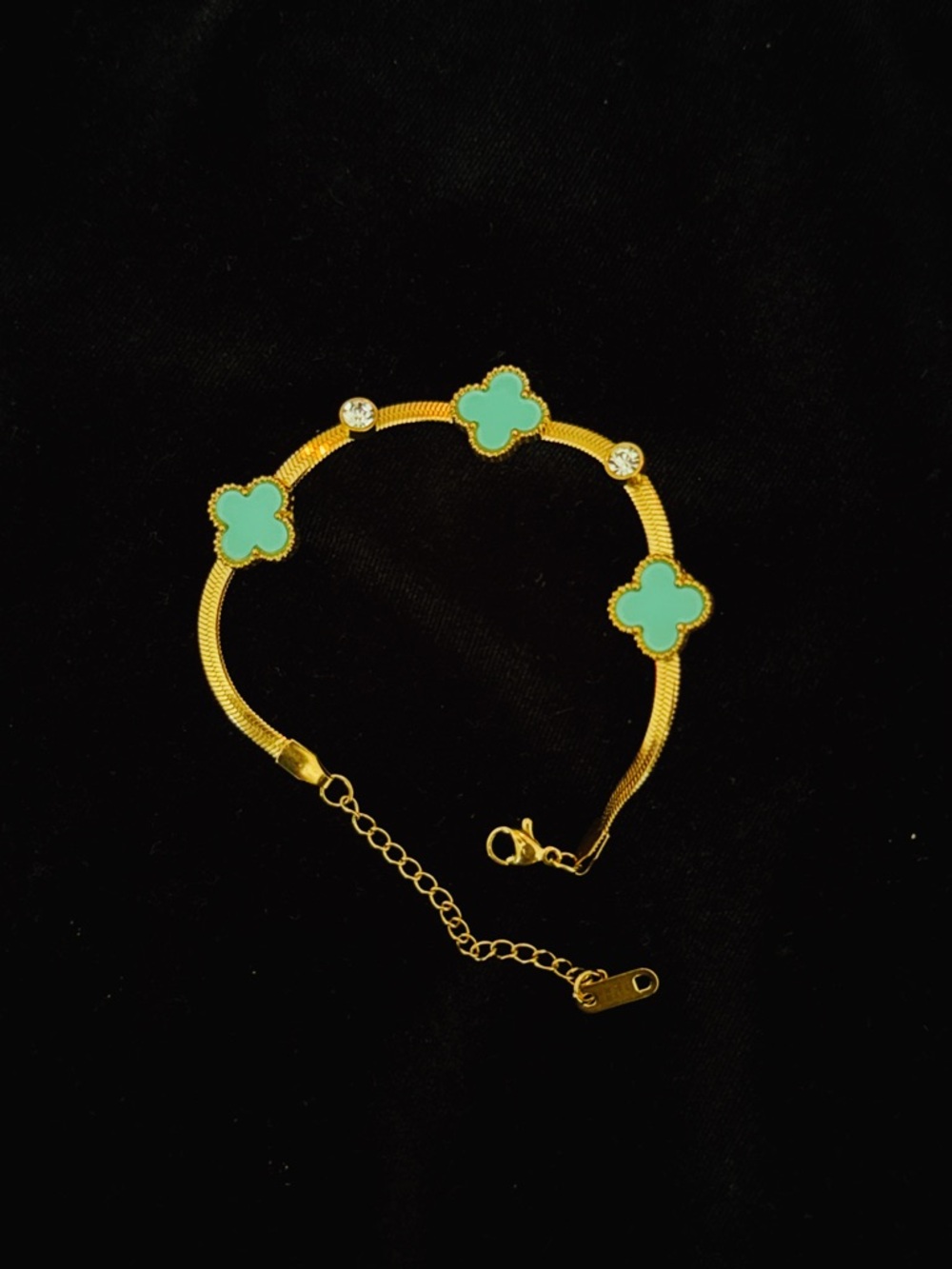 Gold and Turquoise Clover Station Bracelet - Women Jewelry
